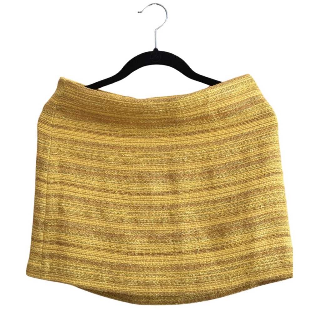 Alice + Olivia Yellow Gold Striped Lined Soft Boucle Mini Skirt Sz 4
